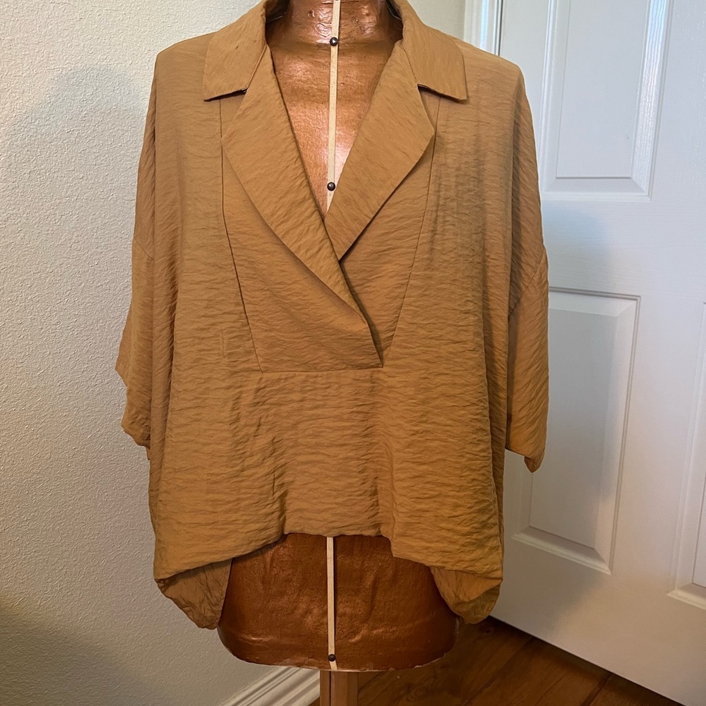 Anthropologie Relaxed Button-Trim Top in Camel Brown